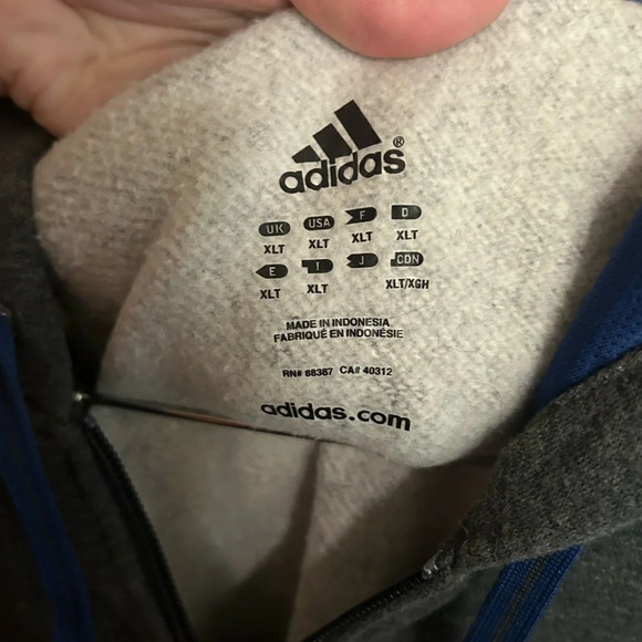 Adidas Men’s Grey & Blue Heavyweight Fleece Full Zip Hoodie Size XLT - Picture 3 of 5